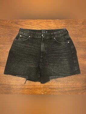 ASOS Curve Washed Black High-Rise Denim Shorts